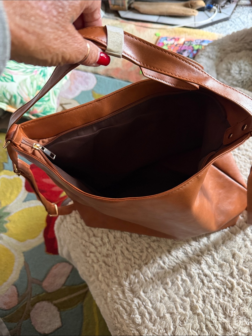 Cognac Shoulder Leather Tote - Spacious Women's Bag